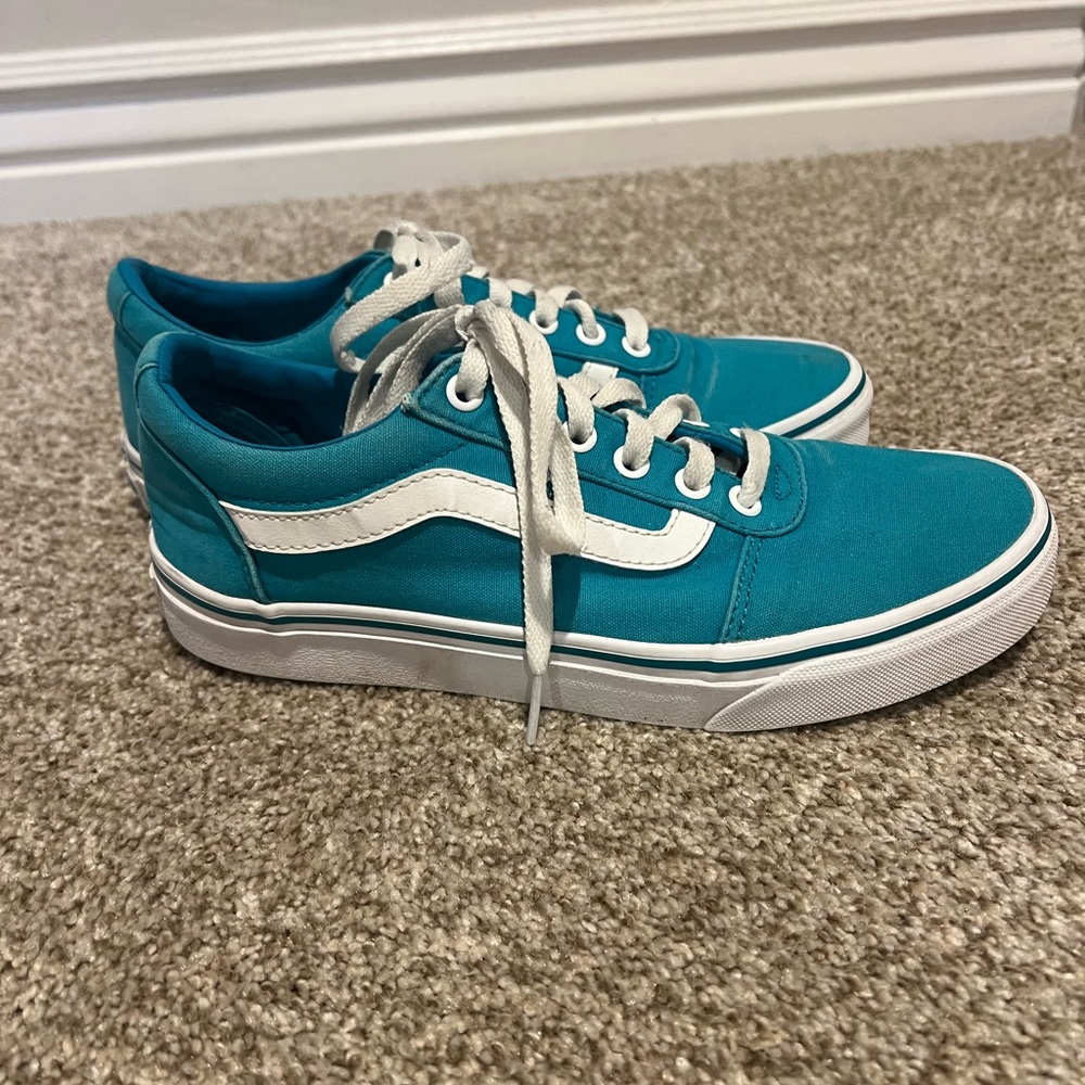 Teal and White VANS